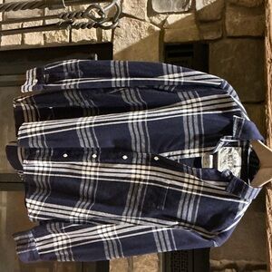 Frank & Eileen Navy and White Flannel Striped Shirt